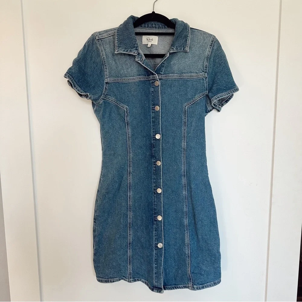 Rails Denim Pasadena Short Sleeve Button Front Dress 100% Cotton Mini Jean Sz S - Picture 2 of 6